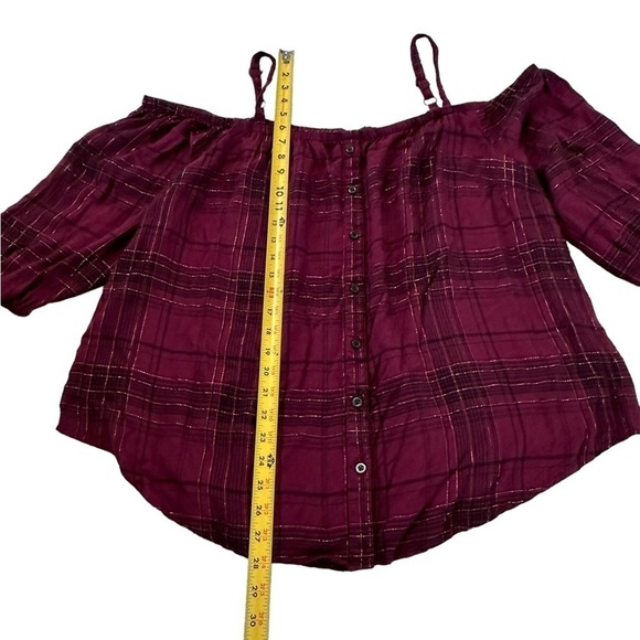 Torrid Purple Plaid Button Front Cold Shoulder Top Size 2 - Picture 9 of 17